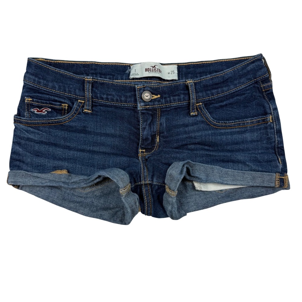 VTG Y2K Hollister Ultra Low Rise Cuffed Denim Mini Micro Shorts Size 1 W25